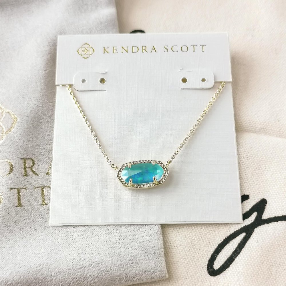Kendra Scott Pendant Necklace - Elisa Aqua Kyocera Opal Gold